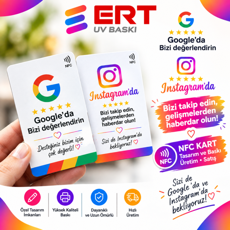 NFC Instagram & Google Yorum Kartı | İşletmelere Özel UV Baskı